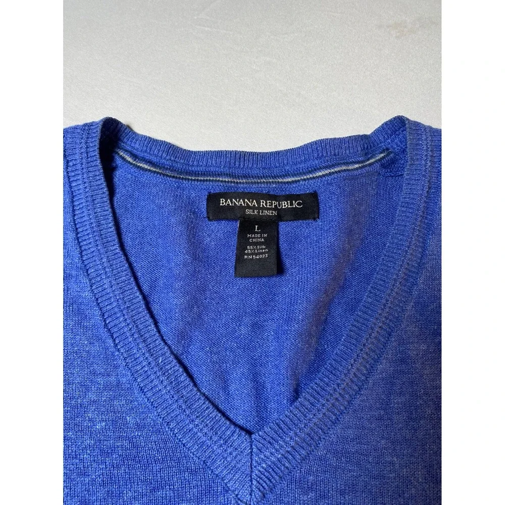 Banana Republic Mens Silk Linen V-Neck Sweater Blue Large RN54023